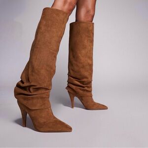 Brown Suede Knee-High Boots